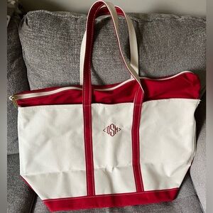 NEW! LL Bean XL Boat and Tote Red/Cream